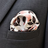 Pink and Grey pocket square — close-up wearing detail.