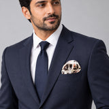 Pink and Grey pocket square — formal model · navy and tie.