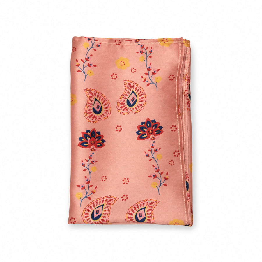 Pink Paisley Petals pocket square — folded product.