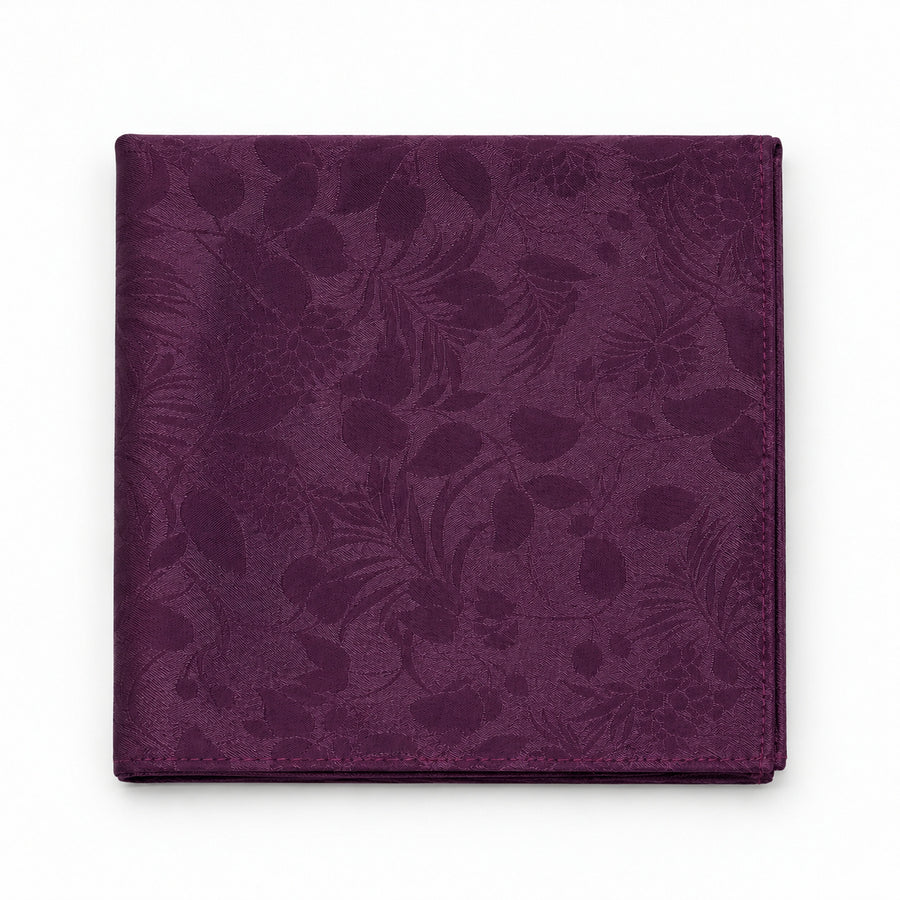 Plum Tropical Bloom Silk Pocket Square — folded product.