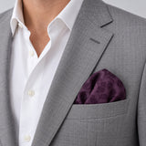 Plum Tropical Bloom Silk Pocket Square — light jacket · rounded puff.