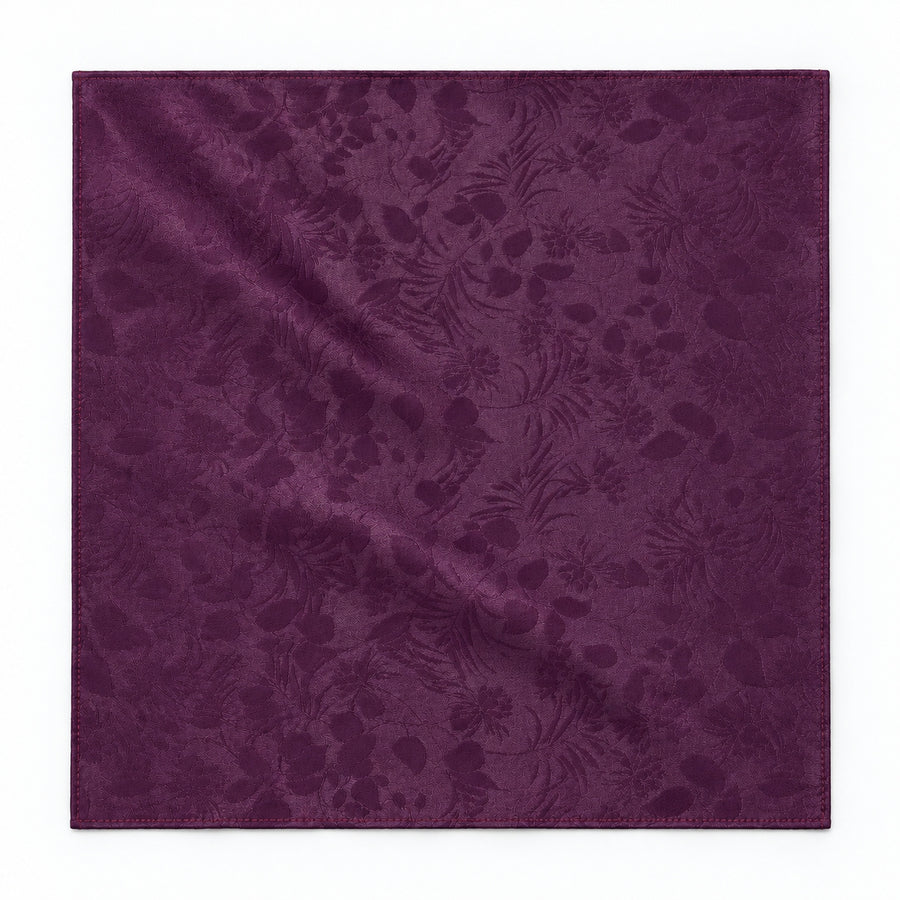 Plum Tropical Bloom Silk Pocket Square — unfolded studio detail.