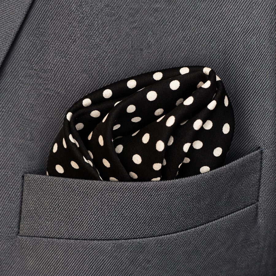 Point Black pocket square — close-up wearing detail.