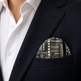 Rectangular Strips pocket square — navy jacket · wearing detail.
