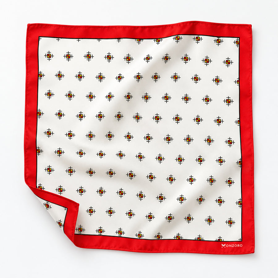 Red Potion pocket square — unfolded studio detail.