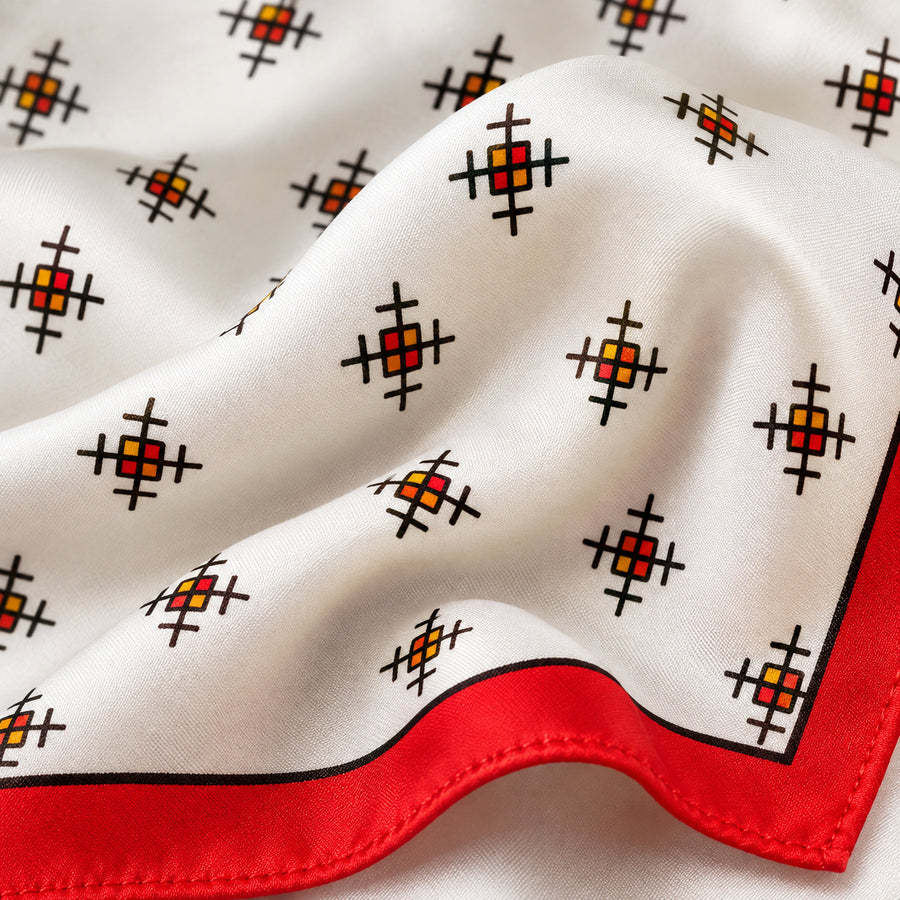 Red Potion pocket square — fabric and design close-up.