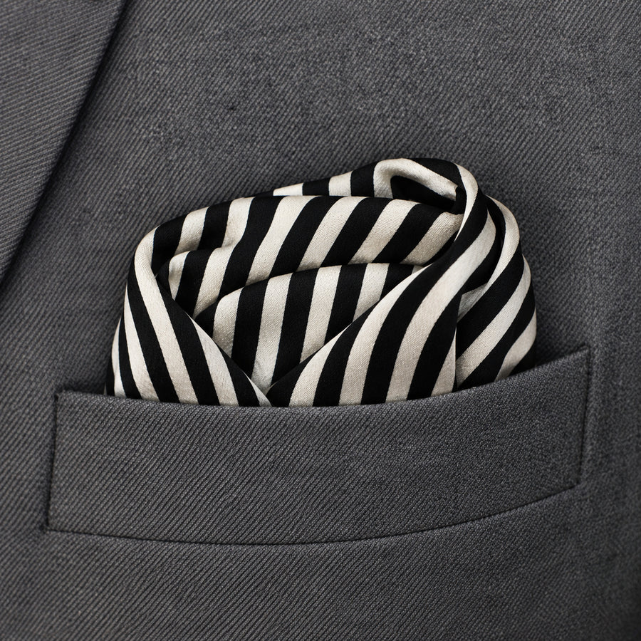 Retro Run pocket square — close-up wearing detail.