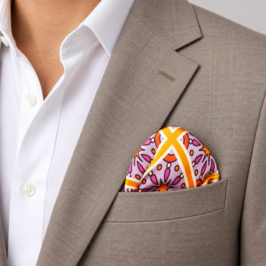 Retro Vintage pocket square — light jacket · wearing detail.