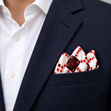 Romanian Traditional pocket square — navy jacket · alternate fold.