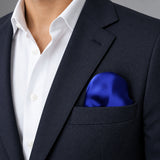 Royal Blue pocket square — navy jacket · wearing detail.