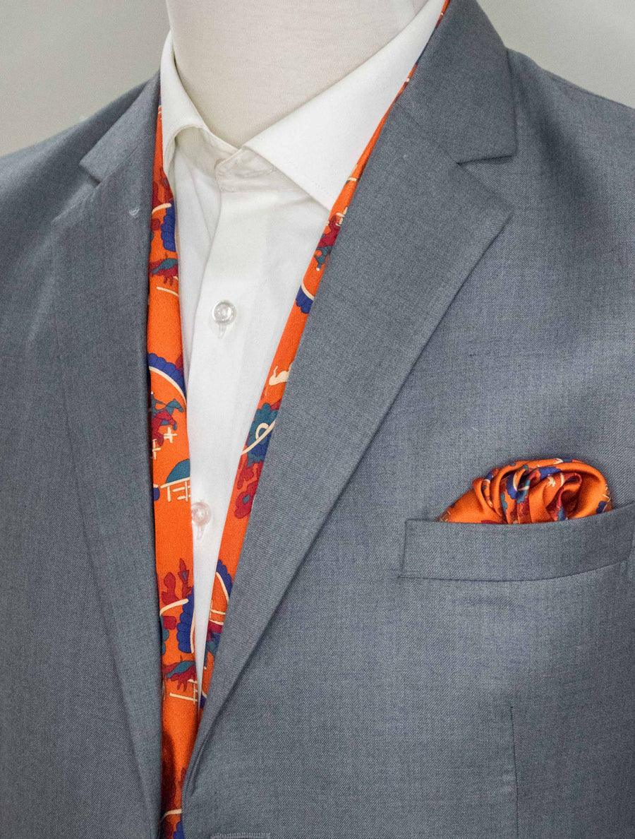 Rust Paisley & Floral - Silk Scarf & Pocket Square Set - Combo Sets | Monzoro Pakistan