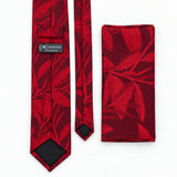 Scarlet Laurel Leaf silk tie and matching pocket square — Rear construction and matching fold