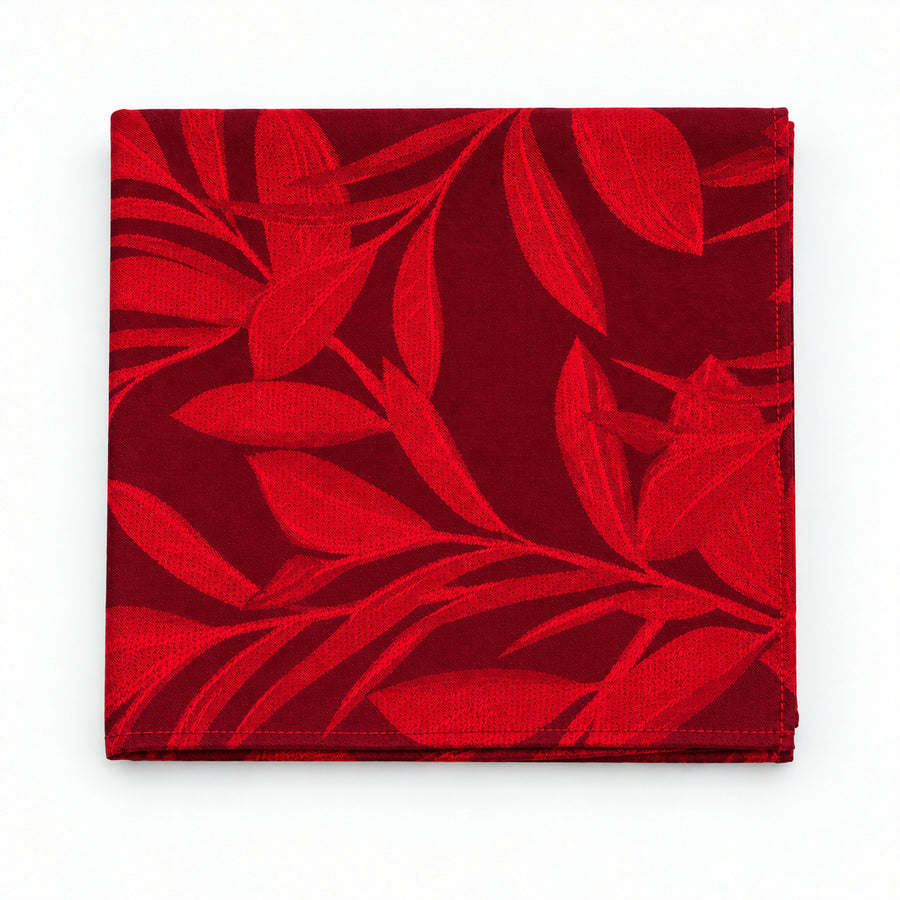 Scarlet Laurel Leaf Silk Pocket Square — folded product.
