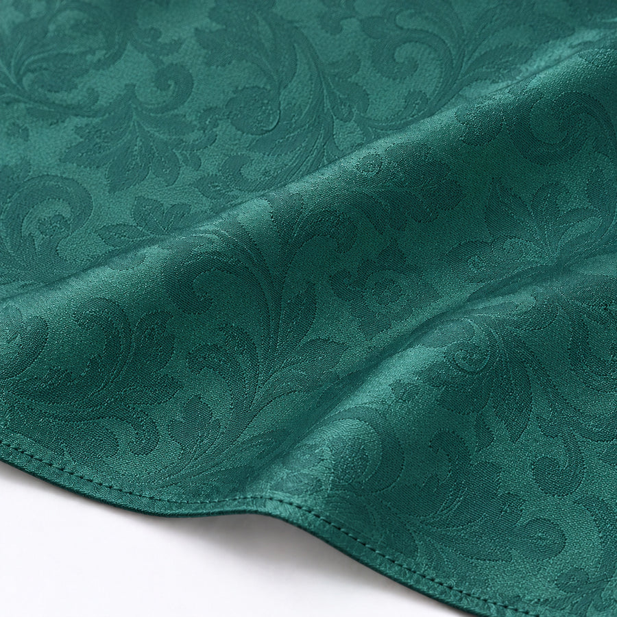 Sea Green Scroll Damask Silk Pocket Square — Fabric and design close-up