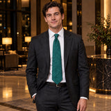 Sea Green Scroll Damask Silk Tie — Charcoal suit evening