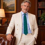 Sea Green Scroll Damask Silk Tie — Ivory jacket lifestyle