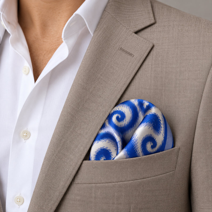 Seamless Hand Drawn Pattern pocket square — light jacket · wearing detail.