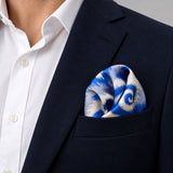 Seamless Hand Drawn Pattern pocket square — navy jacket · alternate fold.