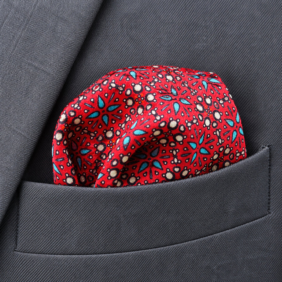 Seamless Repeat Pattern pocket square — close-up wearing detail.