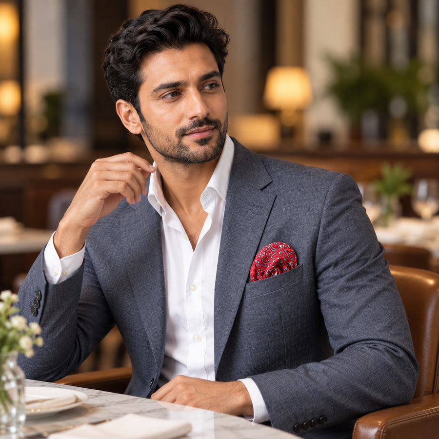 Seamless Repeat Pattern pocket square — restaurant lifestyle.