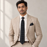 Shadow Checkerboard silk tie and matching pocket square — Light beige · studio portrait