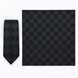 Shadow Checkerboard silk tie and matching pocket square — Full square · overhead pair