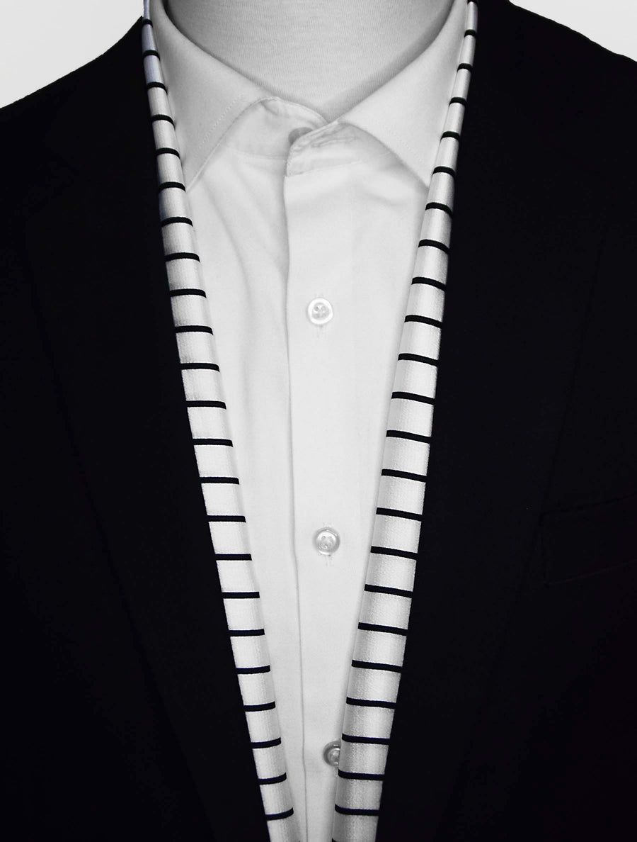Sleek Black & White Stripes - Silk Men Scarves - Silk Scarves | Monzoro Pakistan