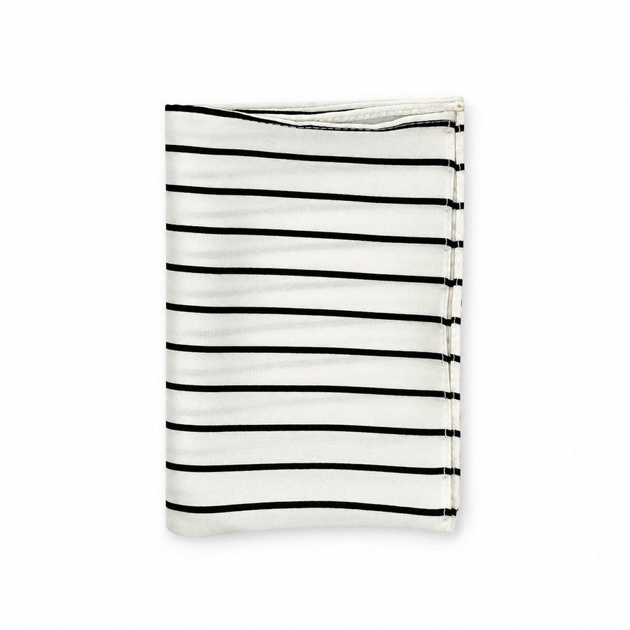 Sleek Black & White Stripes pocket square — folded product.