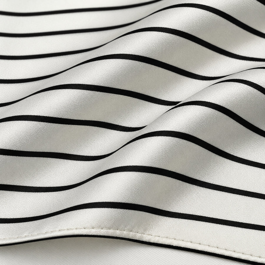 Sleek Black & White Stripes pocket square — fabric and design close-up.