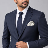 Sleek Black & White Stripes pocket square — formal model · navy and tie.