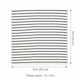 Sleek Black & White Stripes pocket square — size guide.
