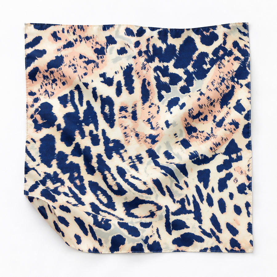 Snow Leopard pocket square — unfolded studio detail.