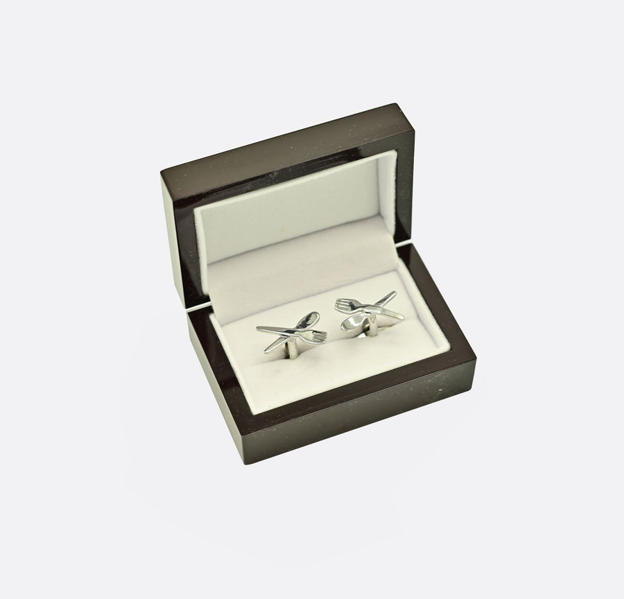 Spoon & Fork Time - Silver Cufflinks - Cufflinks | Monzoro Pakistan