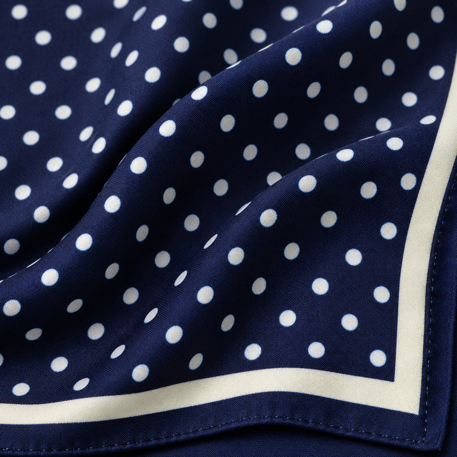 Starry Blue Night Polka Dots pocket square — fabric and design close-up.