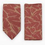 Terracotta Leaf Silhouette silk tie and matching pocket square — Matching weave and hem