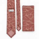 Terracotta Leaf Silhouette silk tie and matching pocket square — Rear construction and matching fold