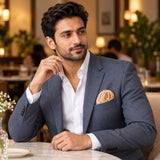 Textura Art pocket square — restaurant lifestyle.