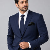 The Black Matter pocket square — formal model · navy and tie.