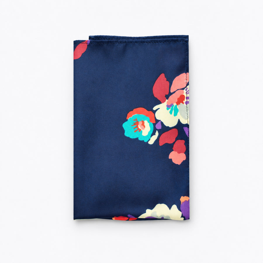 The Deep Blue Floral pocket square — folded product.
