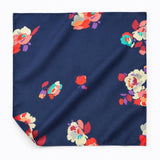 The Deep Blue Floral pocket square — unfolded studio detail.