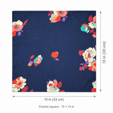 The Deep Blue Floral pocket square — size guide.