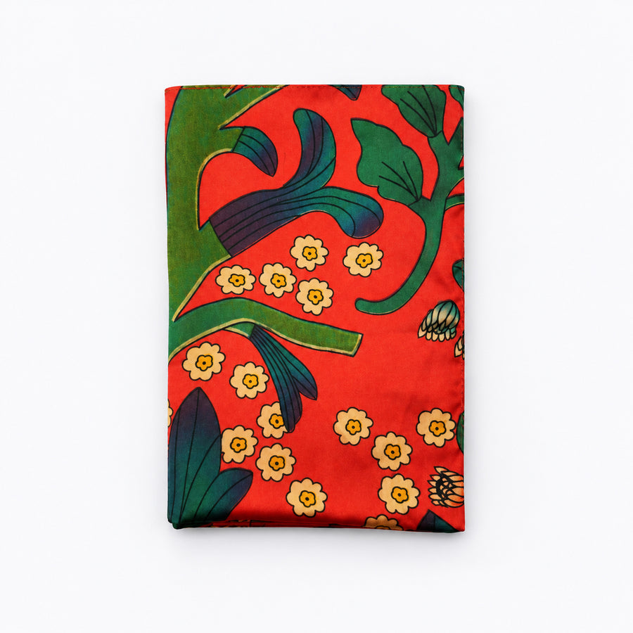 The Fiery Garden pocket square — folded product.