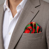 The Fiery Garden pocket square — light jacket · wearing detail.