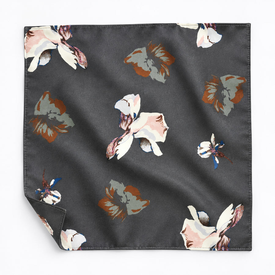 The Grey Garden pocket square — unfolded studio detail.