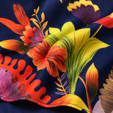 The Mighty Blue Jungle pocket square — fabric and design close-up.