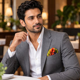 The Mighty Blue Jungle pocket square — restaurant lifestyle.