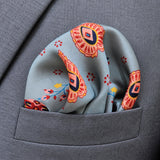 The Paisley Petals pocket square — close-up wearing detail.