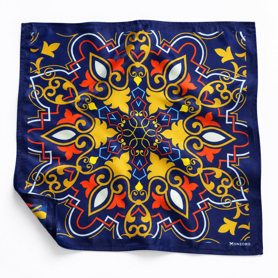 Traditional Ethnic pocket square — unfolded studio detail.