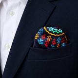 Truck Art Ethnic pocket square — navy jacket · wearing detail.