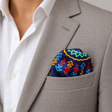 Truck Art Ethnic pocket square — light jacket · wearing detail.